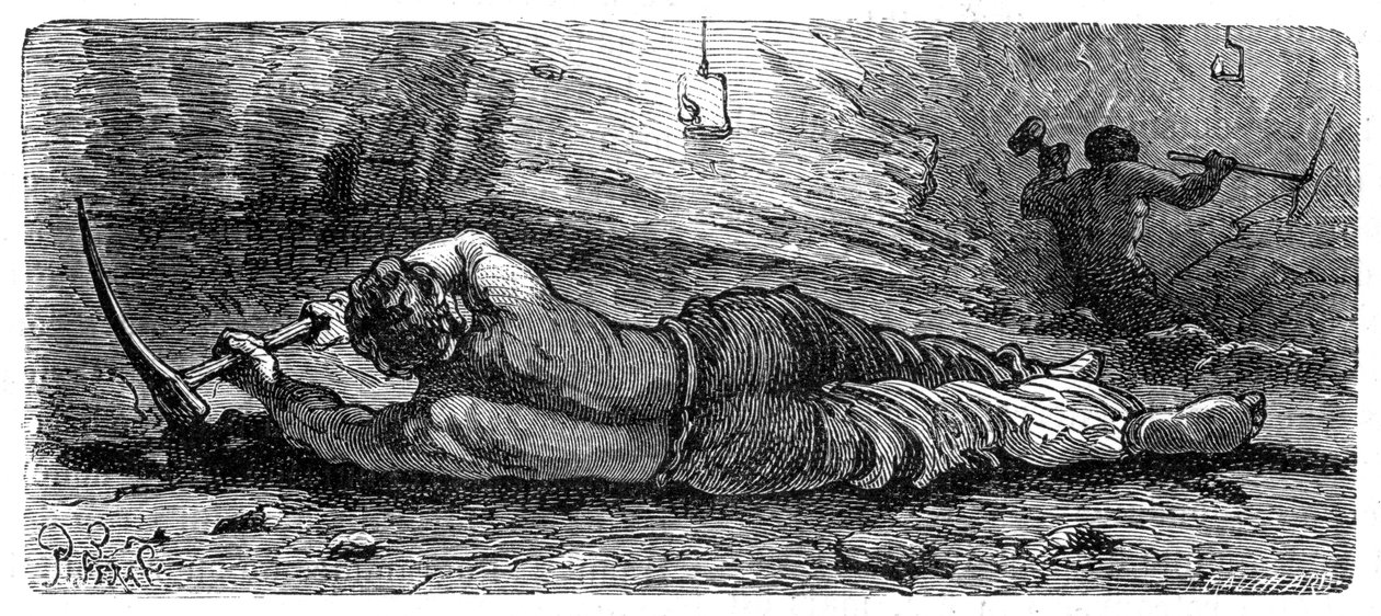 Det tidlige 19. århundrede kulminearbejder arbejder med en smal søm, c1868. af Unbekannt