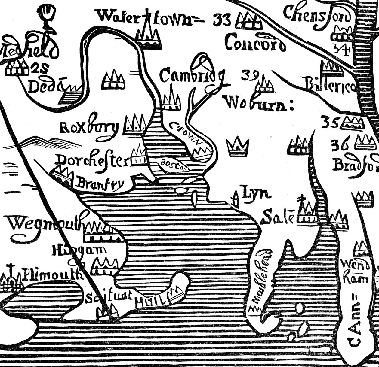 Tidlig kort over Massachusetts Bay, USA af Unbekannt