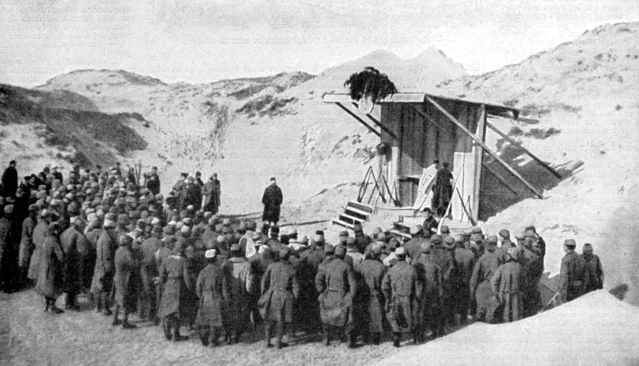 Påskemesse i klitterne på Belgiens strande ved Nordsøen, Første Verdenskrig, 1915 af Unbekannt
