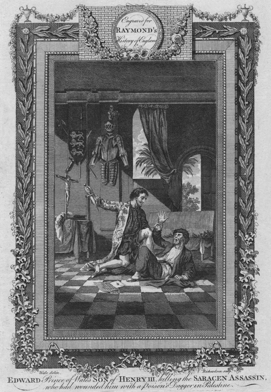 Edward, Prince of Wales, søn af Henry III, dræbte den saracenske snigmorder, c1787 af Unbekannt