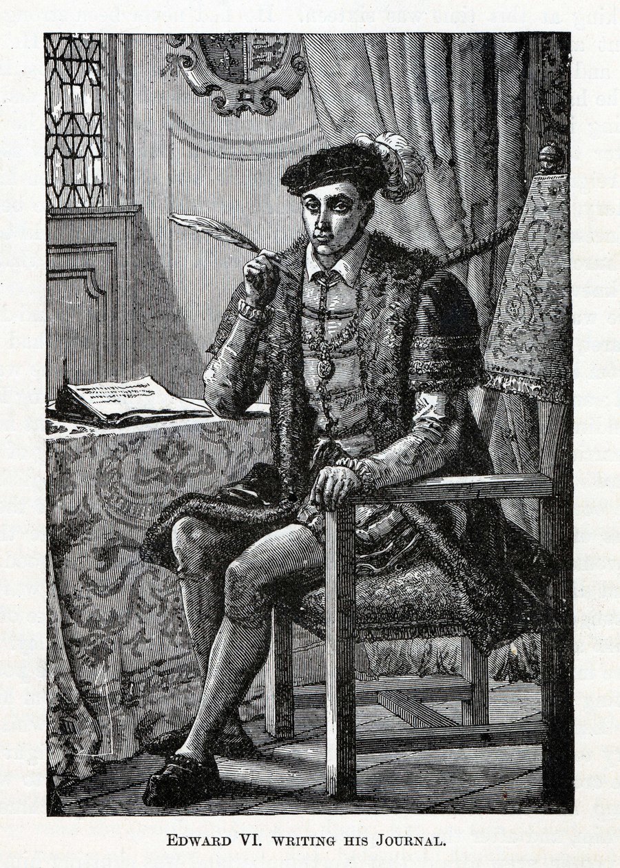 Edward VI skriver sin Journal, 1882 af Unbekannt