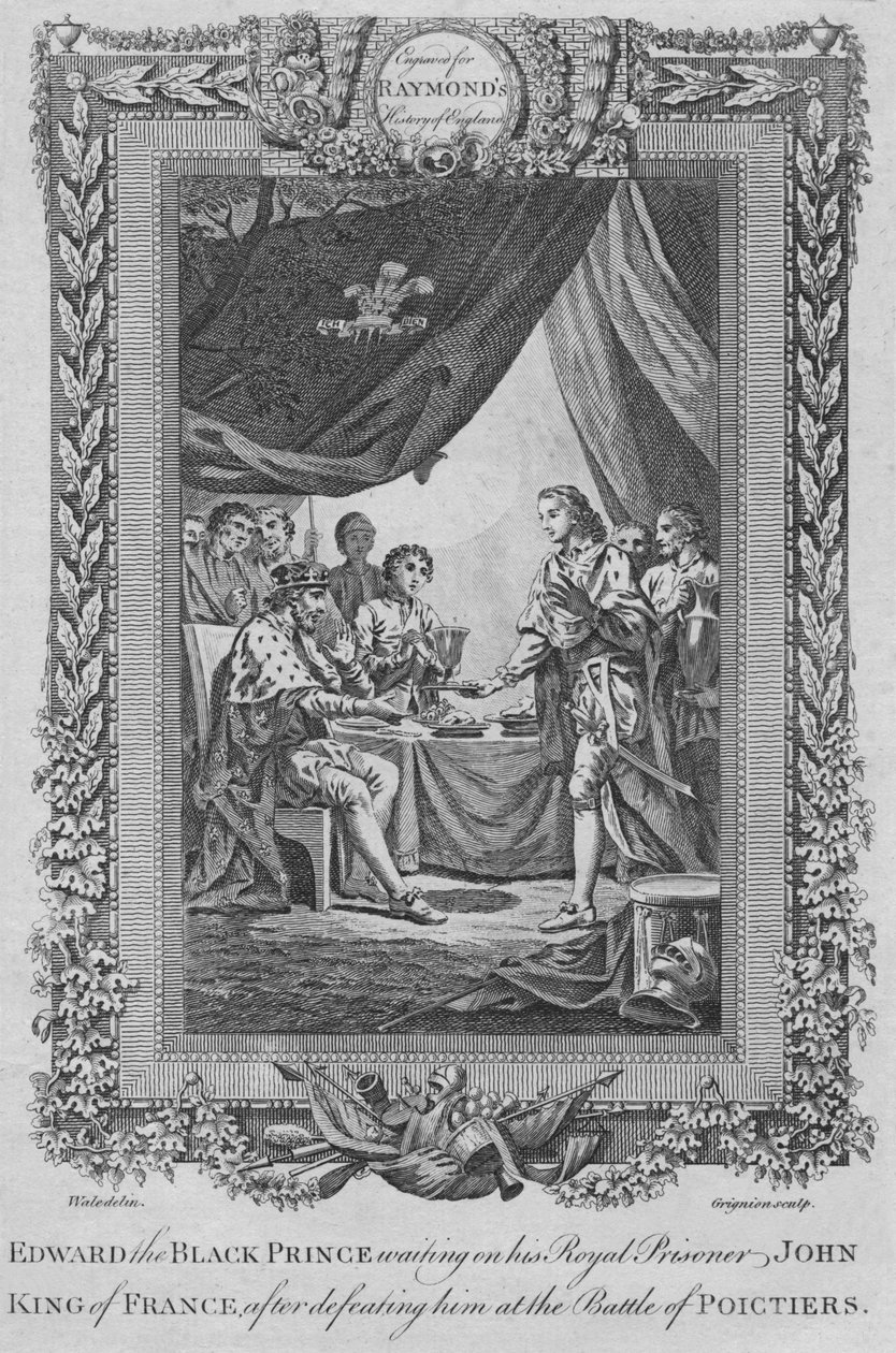 Edward den sorte prins venter på sin kongelige fange John, konge af Frankrig, c1787 af Unbekannt