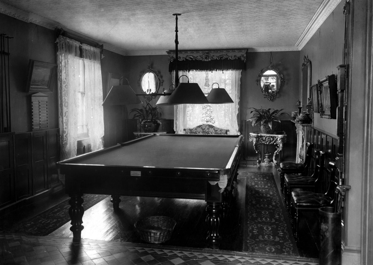 Edwardiansk værelse med snookerbord, 1909 af Unbekannt