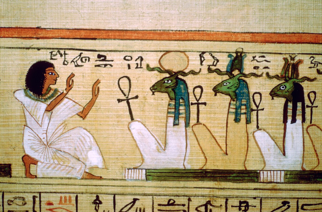Egyptisk dødebog, afdøde knælende foran underverdenens guder af Unbekannt