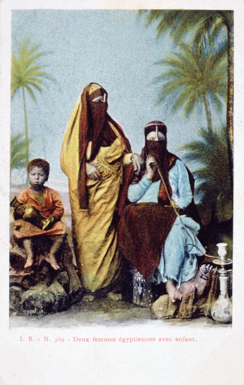 Egyptiske kvinder og barn, vintage fransk postkort, c1900 af Unbekannt