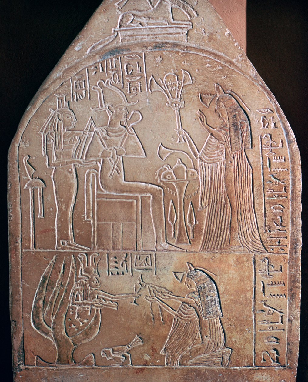 Egyptisk detalje af en sangers begravelsesstele i Amons tempel af Unbekannt