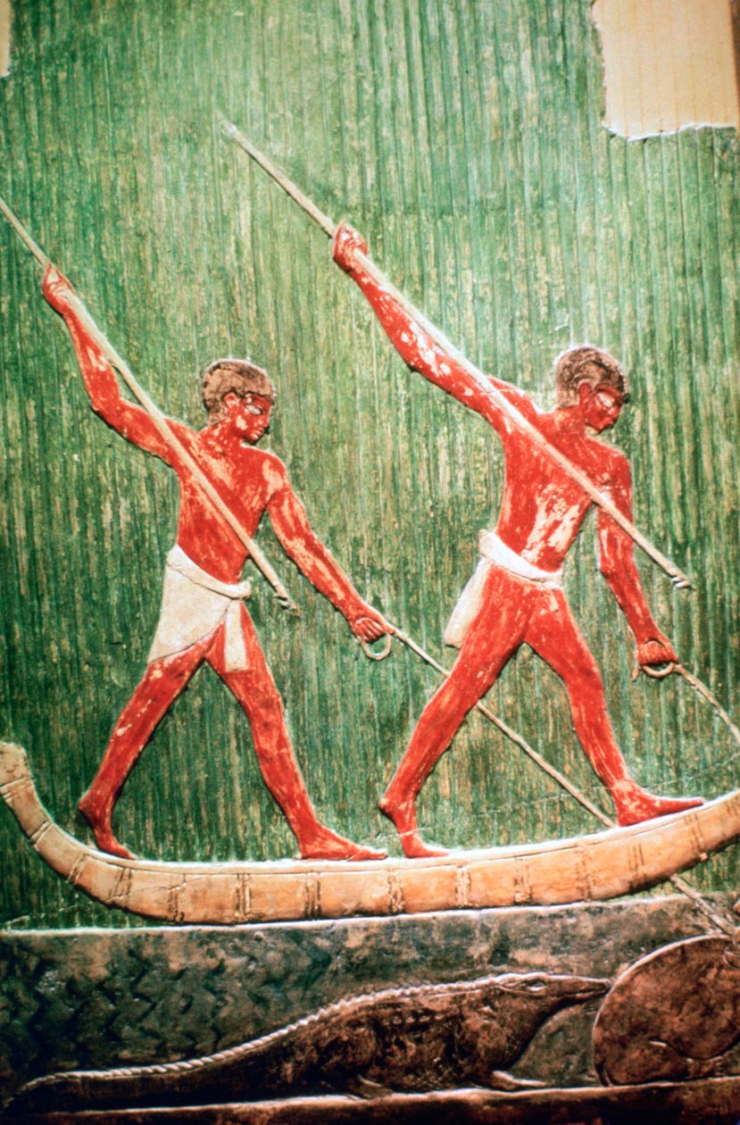 Egyptisk malet relief af en flodhestjagt af Unbekannt