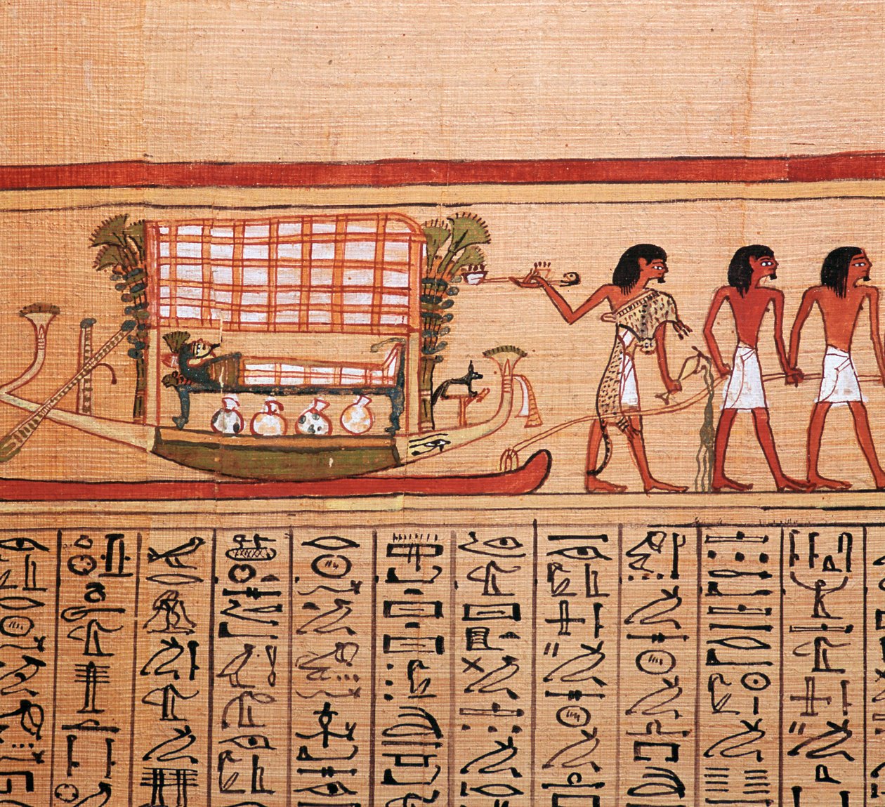 Egyptisk papyrus, der forestiller at tage mumien til nekropolis, det 13. århundrede f.Kr af Unbekannt