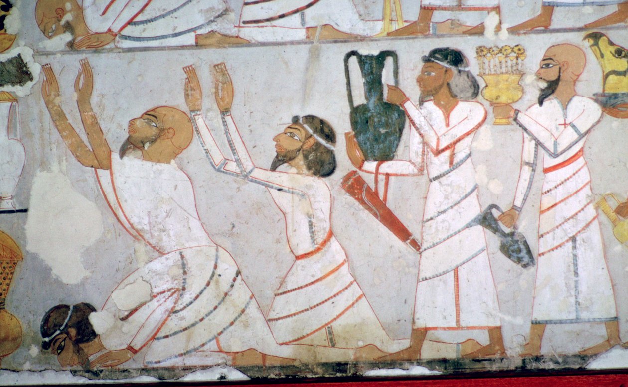 Egyptisk vægmaleri, der viser præsentationen af hyldest af semitiske udsendinge af Unbekannt