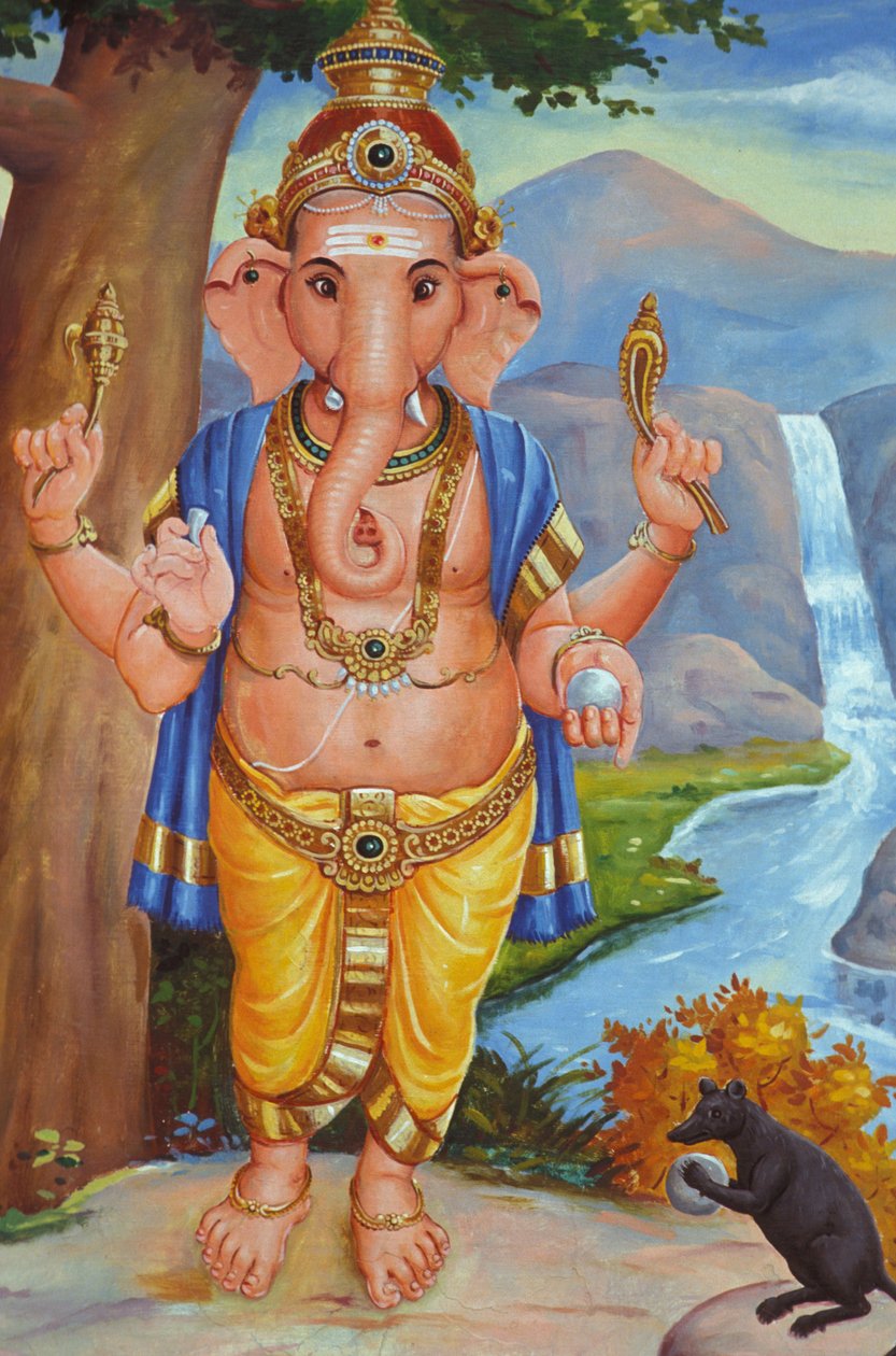Den elefanthovede hindugud Ganesh og hans rotte Inde af Unbekannt