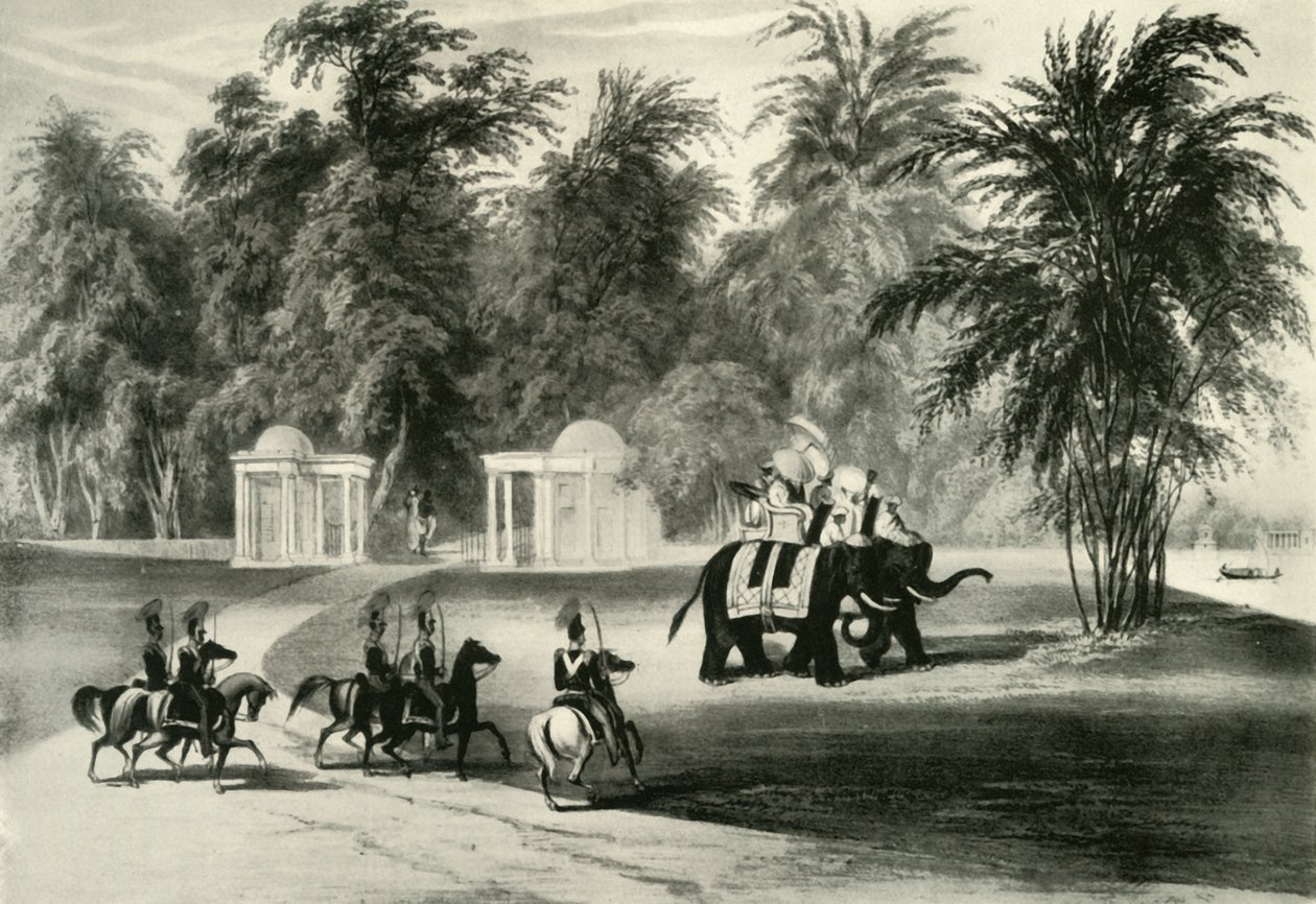 Elefanter og kropsvagt i Barrackpore Park, 1820, 1925. af Unbekannt