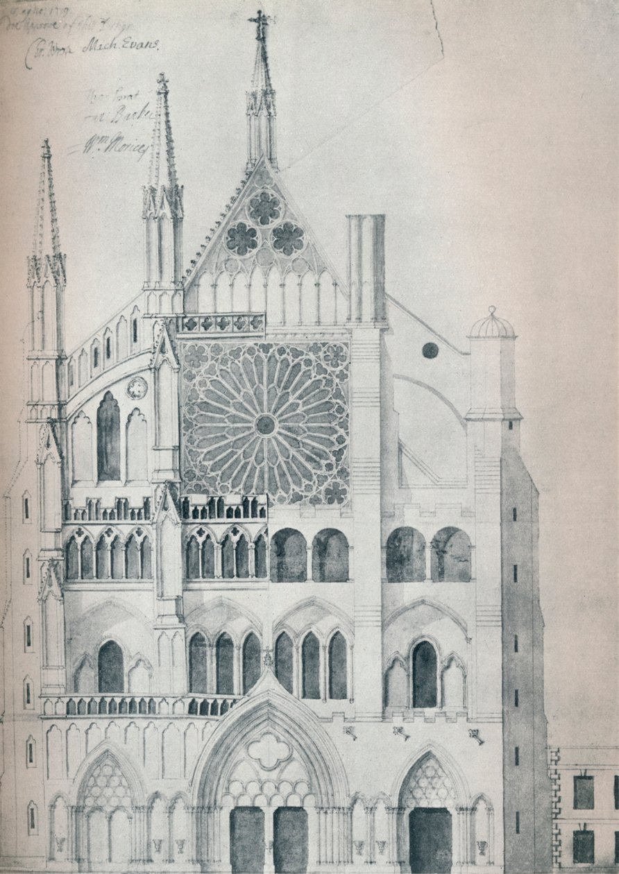 Højde af det nordlige tværskib, Westminster Abbey, viser udskæring med Wrens-skema til restaurering af Unbekannt