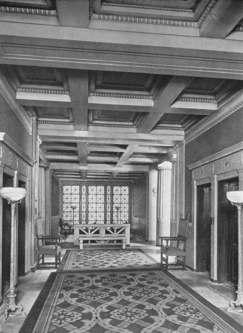 Elevatorlobby, første sal, Fraternity Clubs Building, New York City, 1924 af Unbekannt