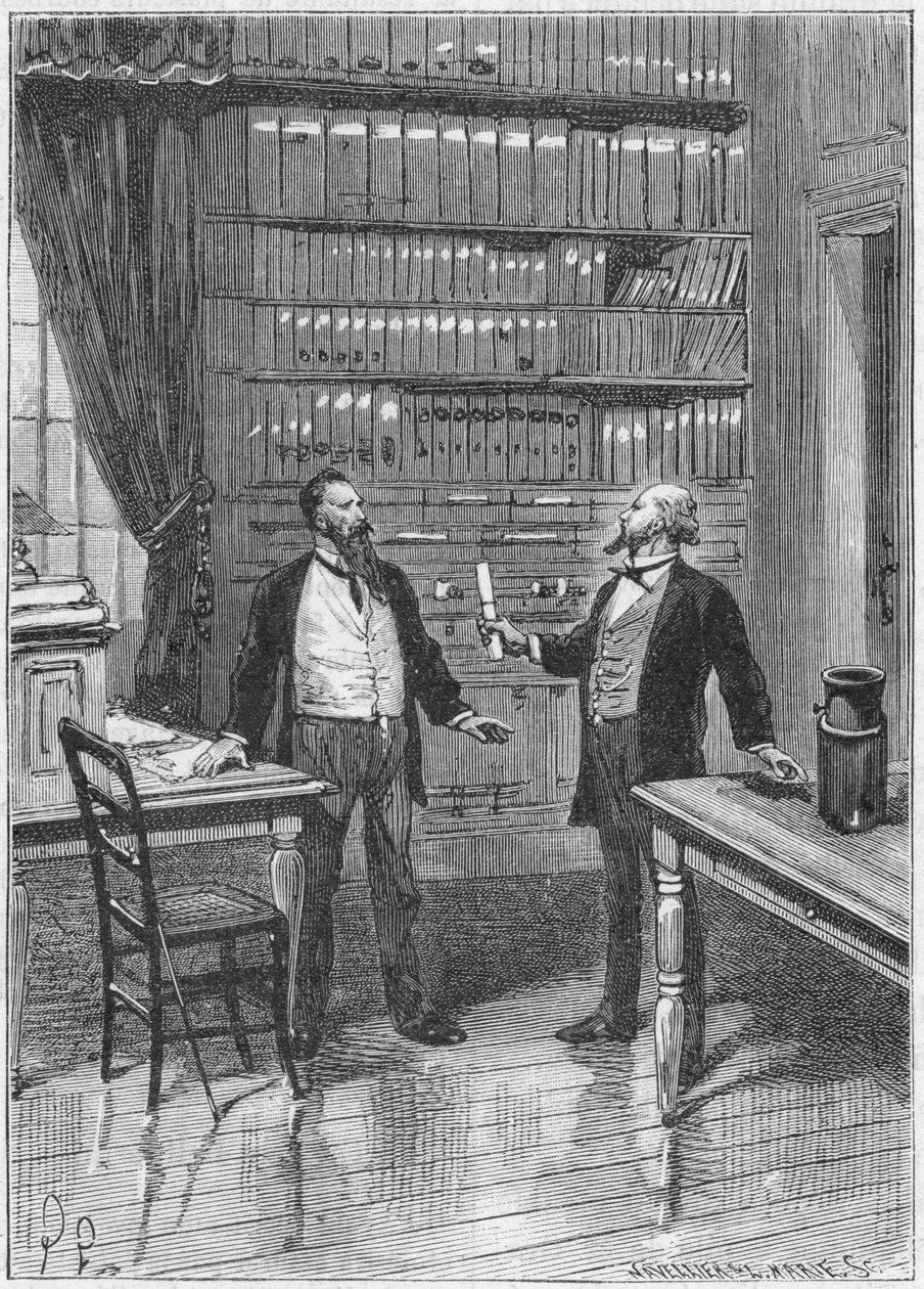 Elisha Gray, amerikansk opfinder, præsenterer forbeholdet for sin telefon, 1876, c1890 af Unbekannt