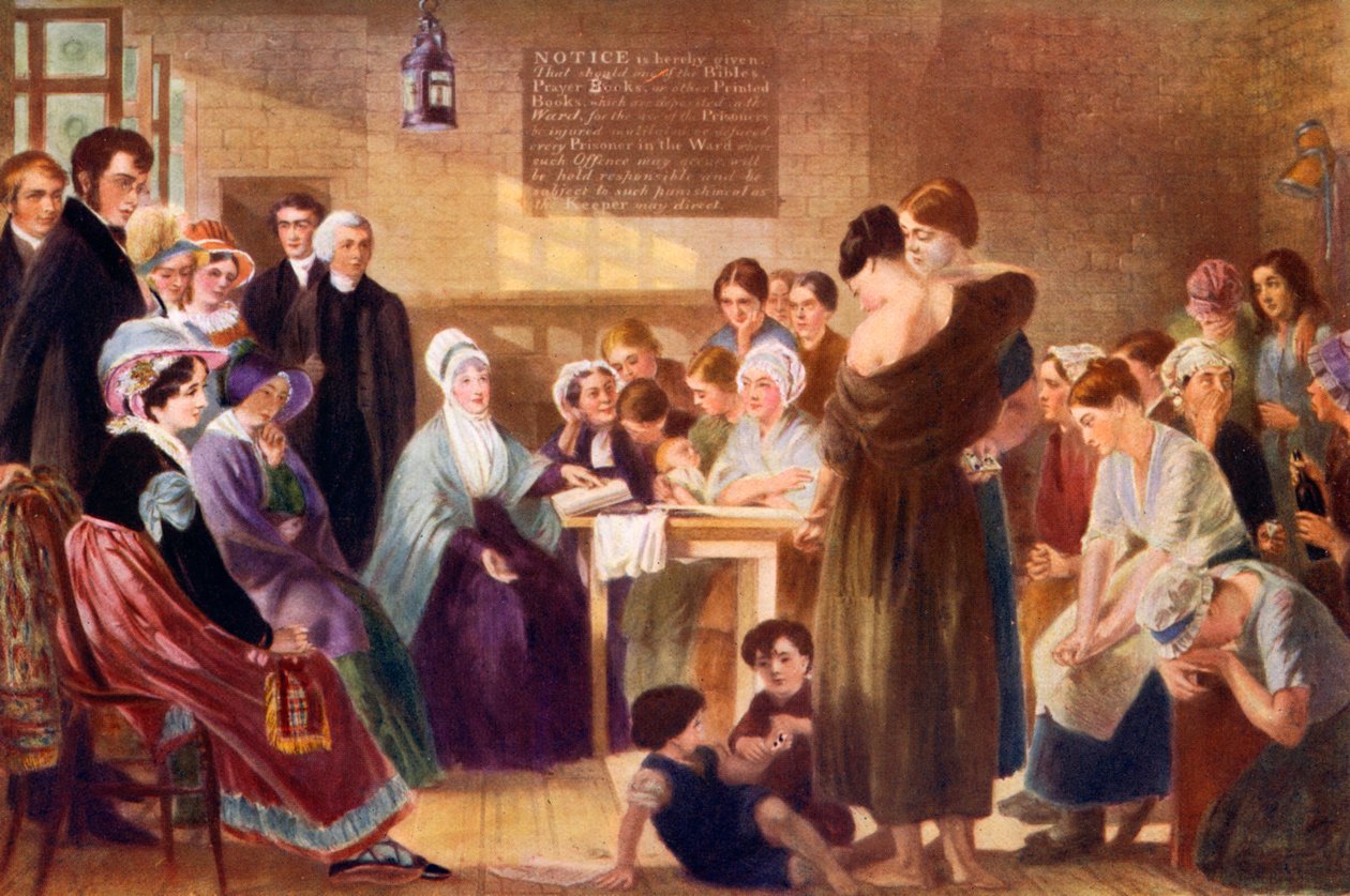 Elizabeth Fry 1780-1845 på besøg i Newgate Prison, 1926 af Unbekannt