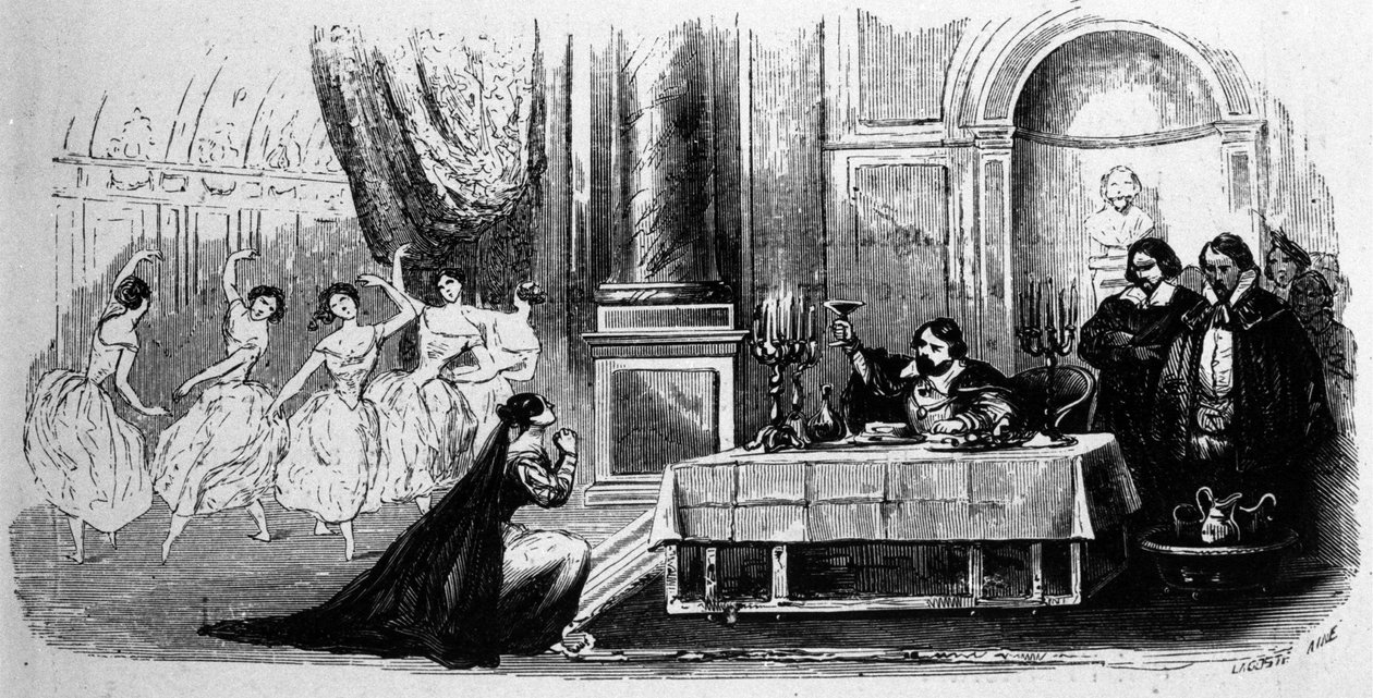 Elvira bønfalder Don Giovanni om at ændre sine måder, scene fra 