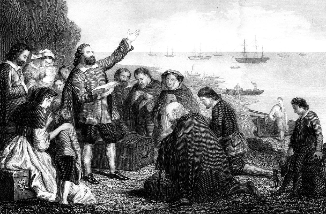 Pilgrimsfædrenes indskibning, 1620 af Unbekannt