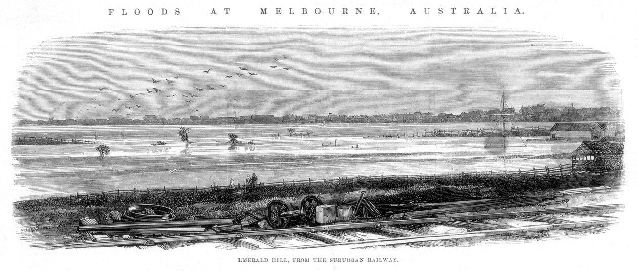 Emerald Hill, fra Suburban Railway - Oversvømmelser ved Melbourne, Australien, 1864 af Unbekannt