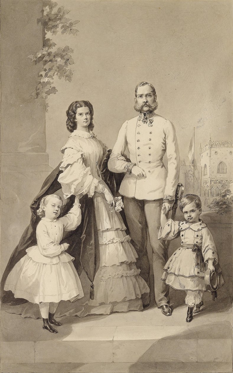 Kejser Franz Joseph I med kejserinde Elisabeth og deres børn ..., ca 1860. af Unbekannt