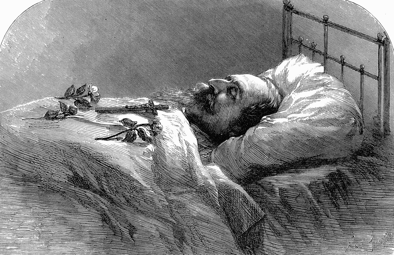 Kejser Napoleon III af Frankrig på sit dødsleje, 1873. af Unbekannt