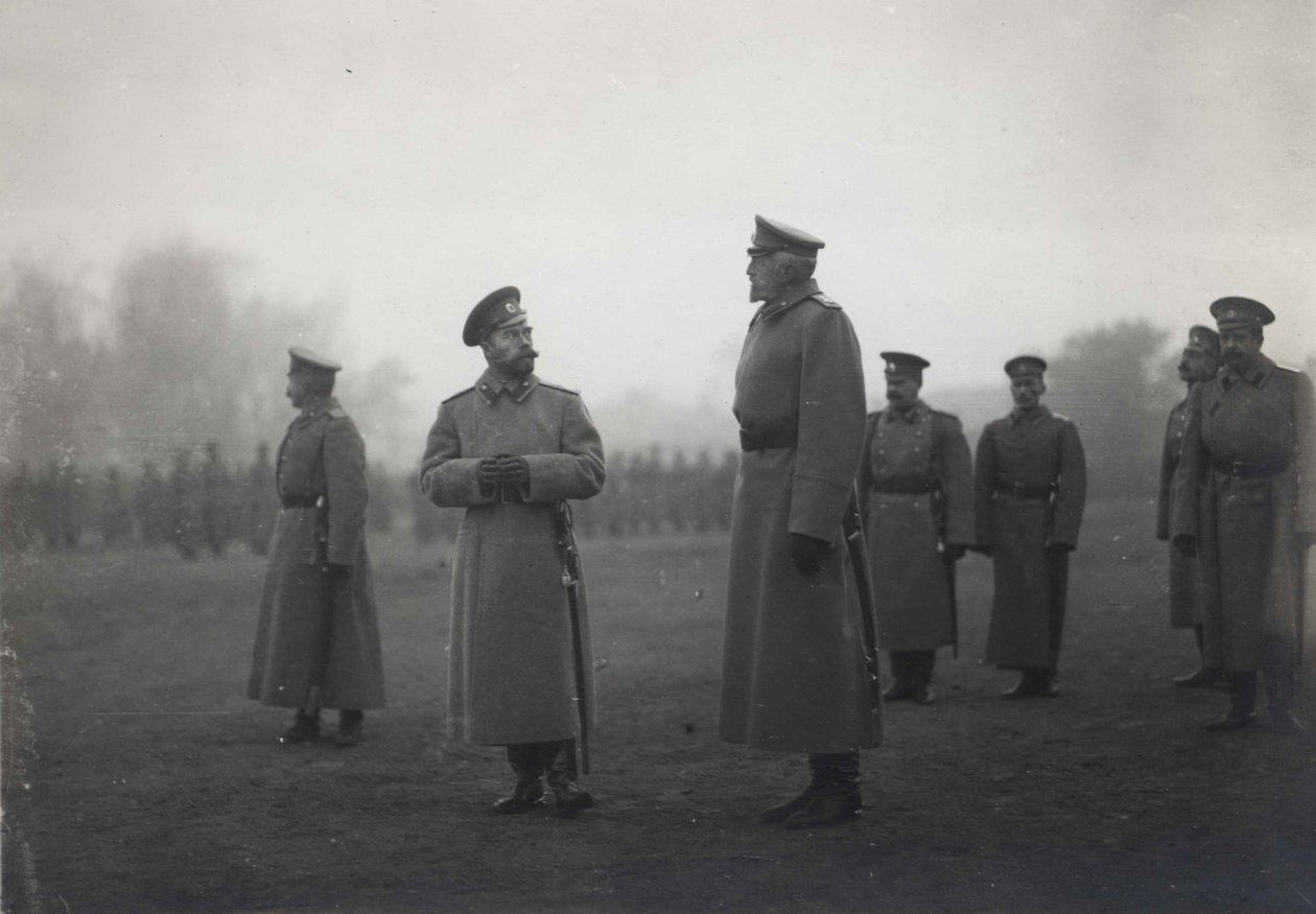 Kejser Nicholas II og storhertug Nikolai Nikolaevich ved Baranovichi, september 1914, 1914 af Unbekannt