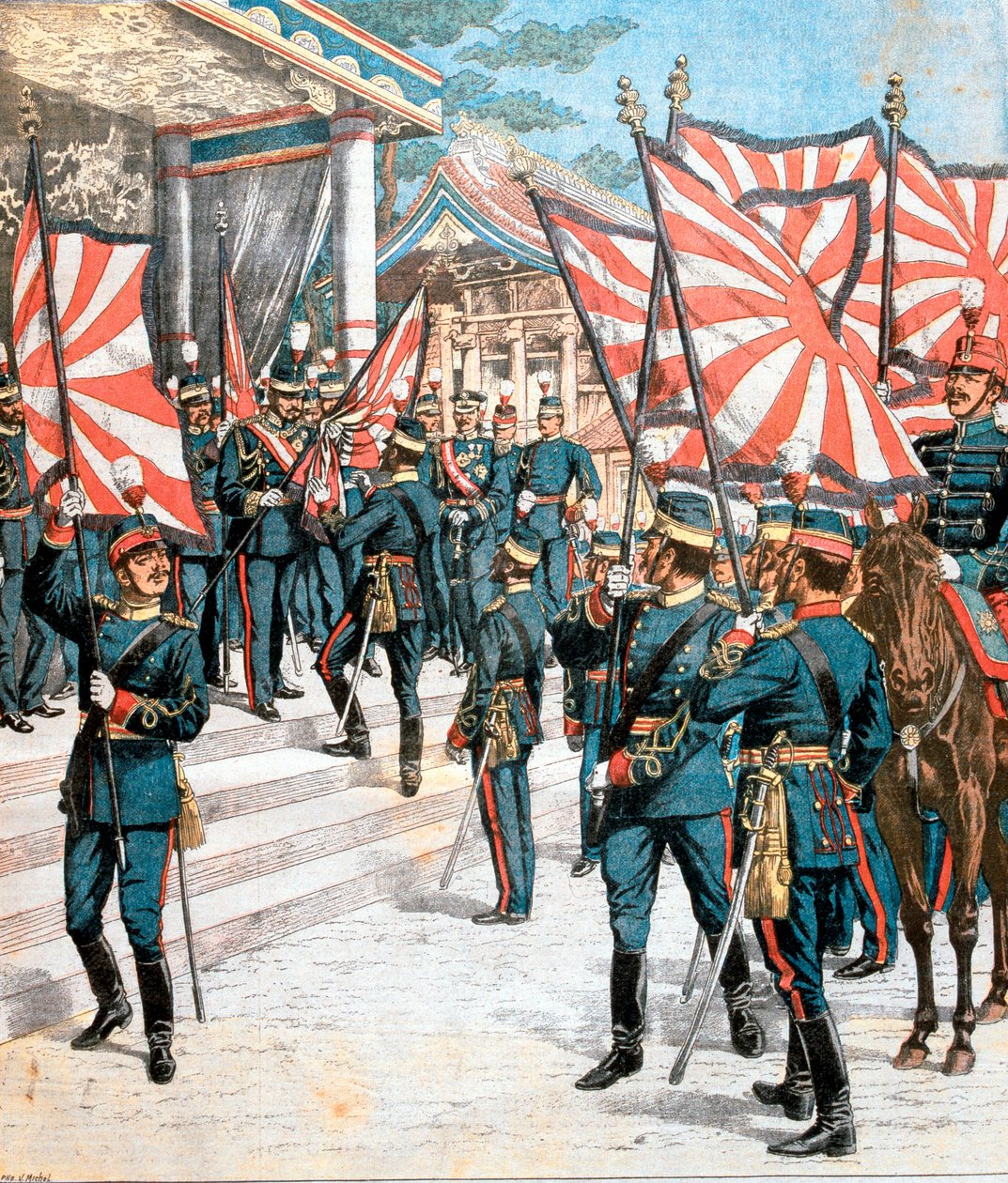 Kejser af Japan præsenterer farver til japanske regimenter, 1904 af Unbekannt