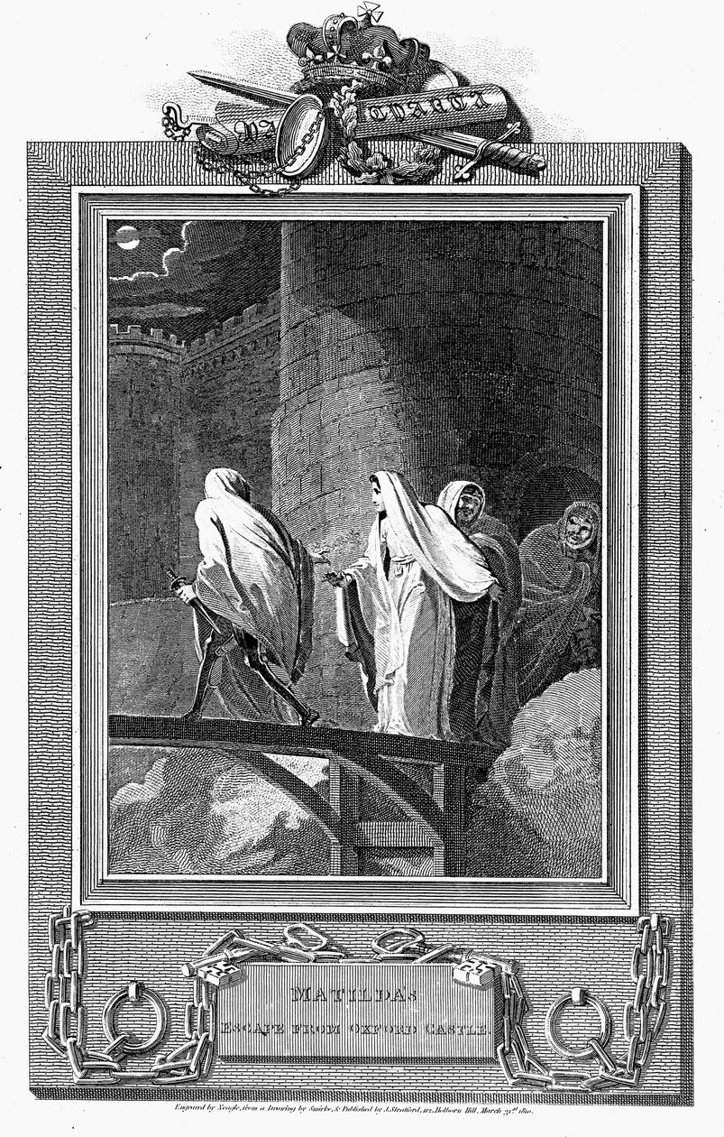 Kejserinde Matilda flygter fra det belejrede Oxford Castle, 1142 c1800-tallet af Unbekannt