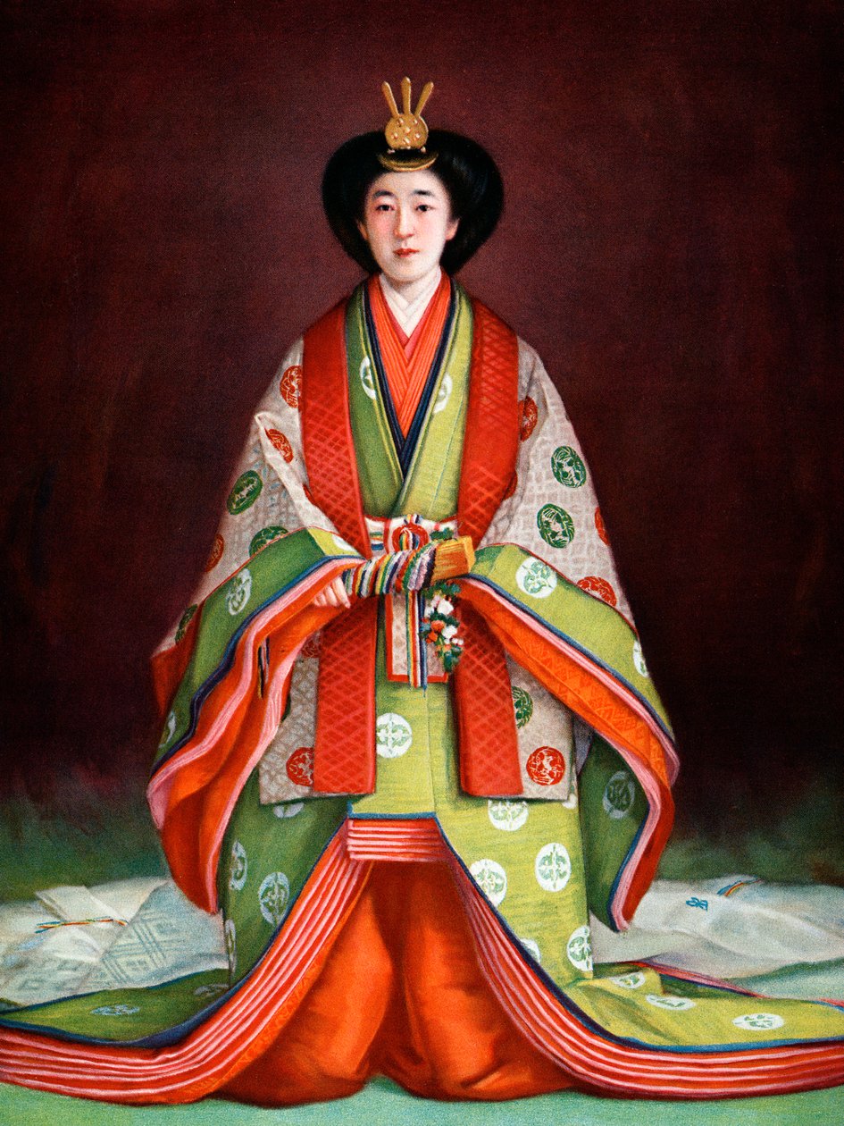 Kejserinde Nagako af Japan i sine kroningsdragter, c1924 af Unbekannt