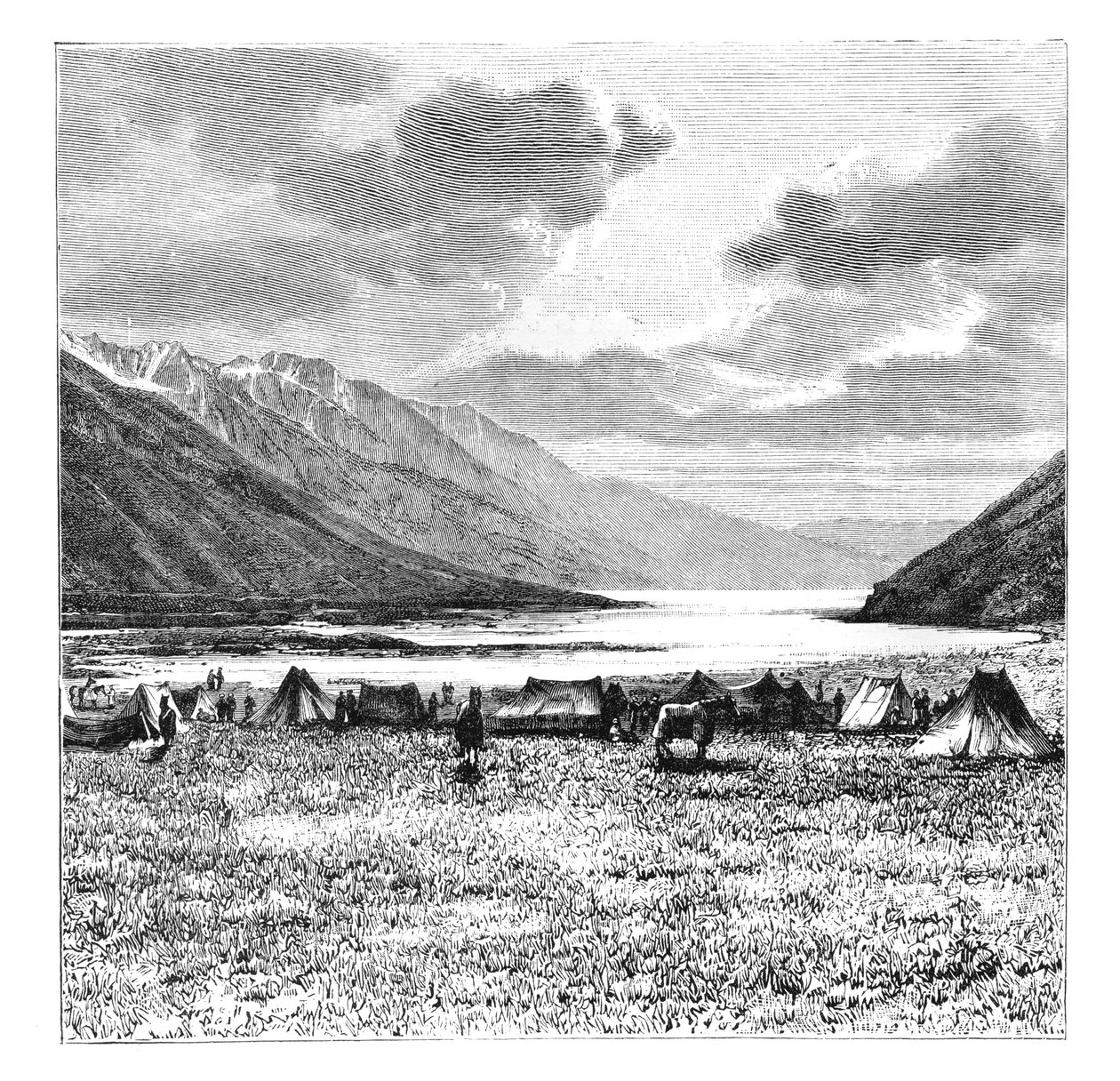 Lejr af den engelske ekspedition af 1871, Pang-Kong-søen, Tibet, 1895 af Unbekannt