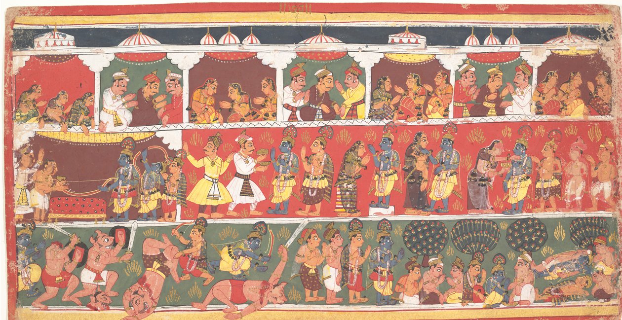 Møder i Mathura: Side fra en spredt Bhagavata Purana..., ca. 1700. af Unbekannt