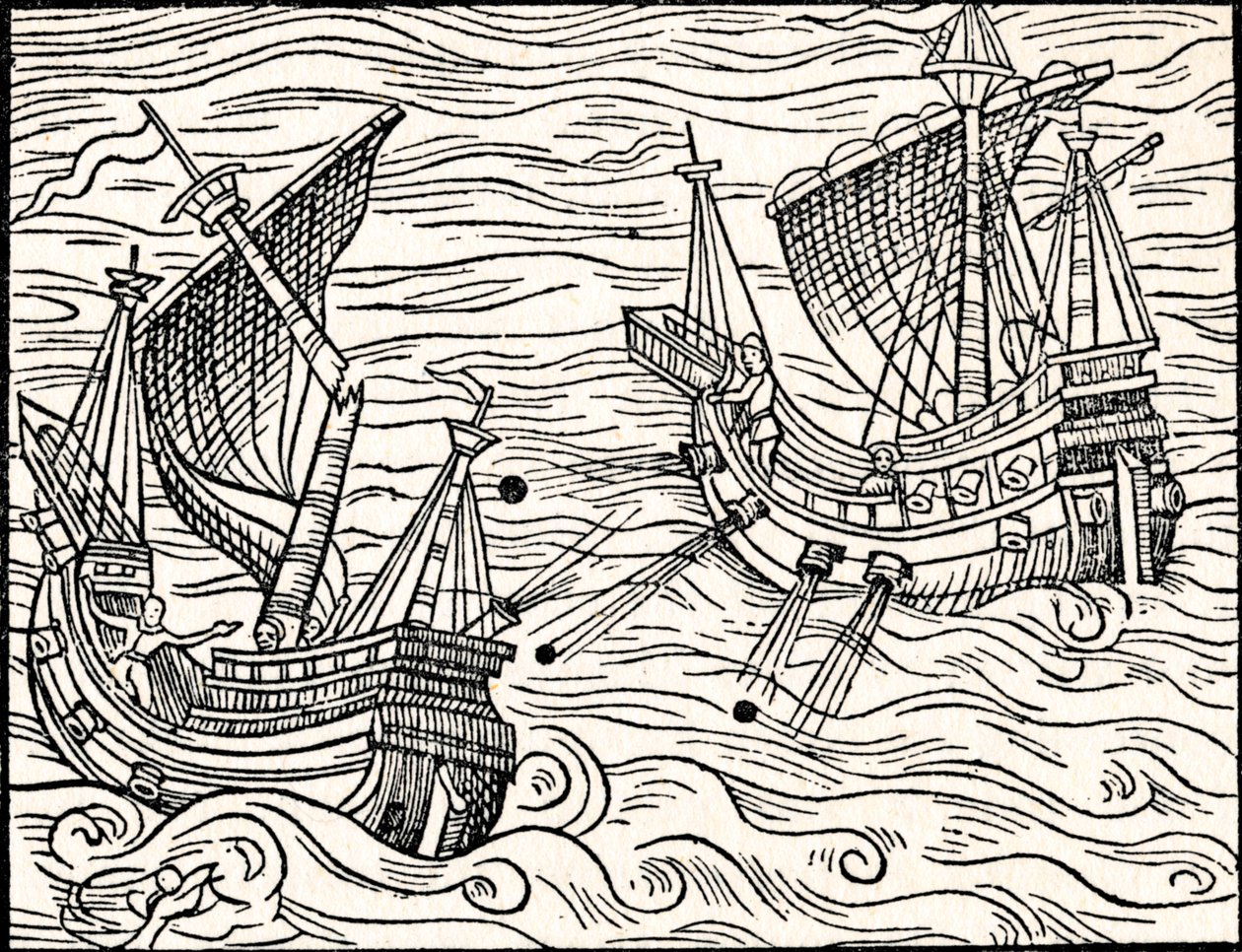 Forlovelse mellem to handelsskibe ud for Islands kyst, 1555 af Unbekannt