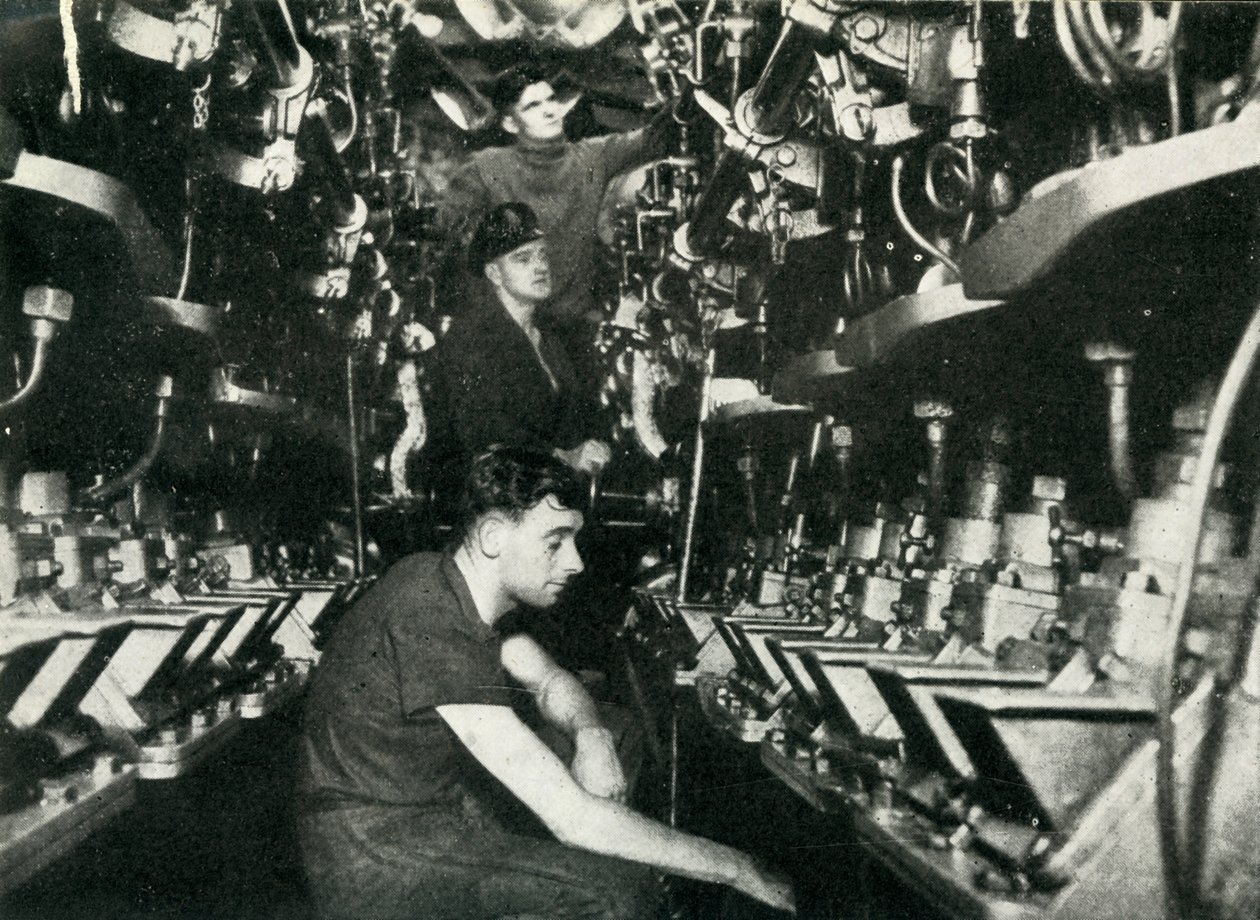 Maskinrum i en britisk ubåd, Anden Verdenskrig, 1945. af Unbekannt