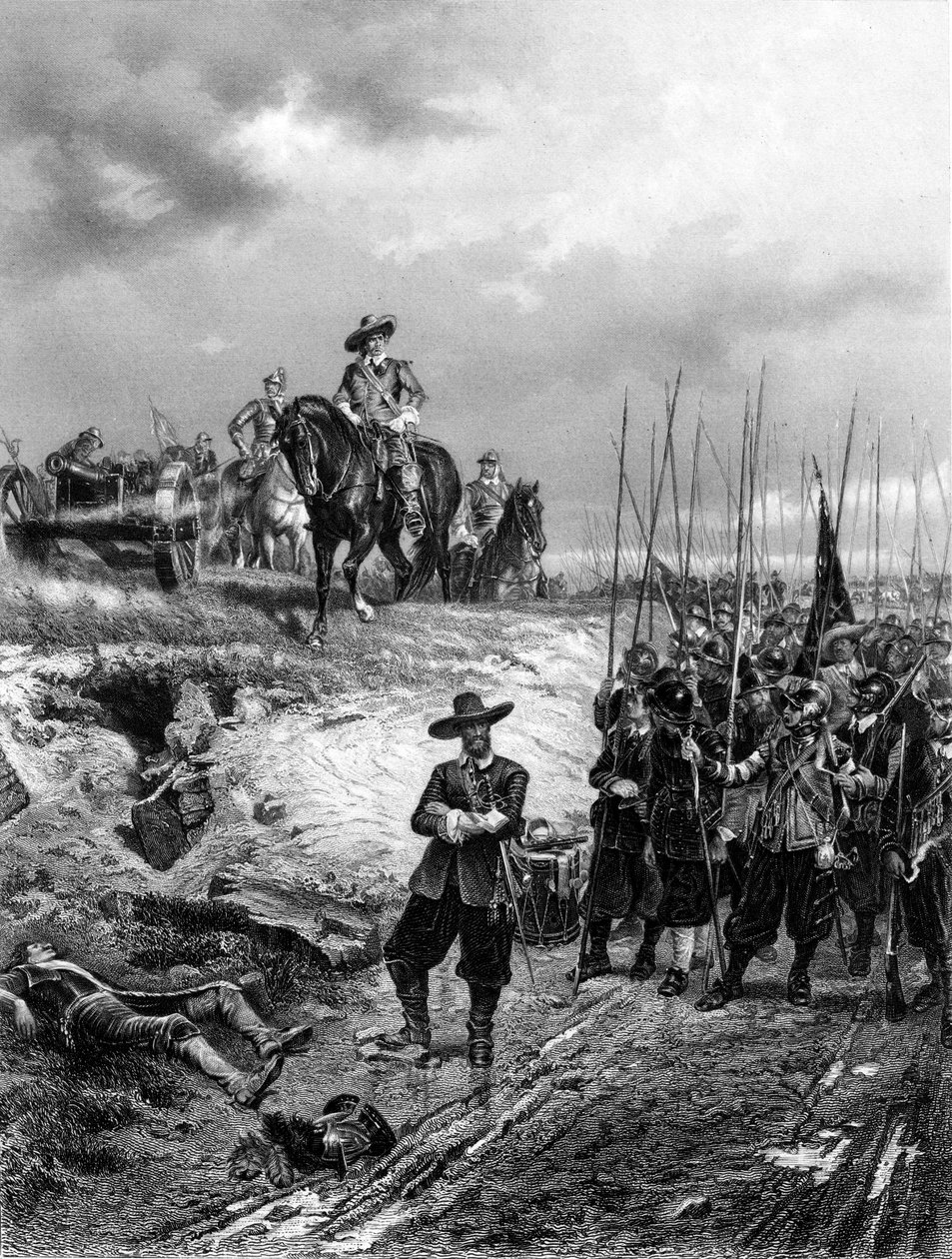 Engelske borgerkrige: Oliver Cromwell 1599-1658 ved slaget ved Marston Moor, 2. juli 1644 af Unbekannt