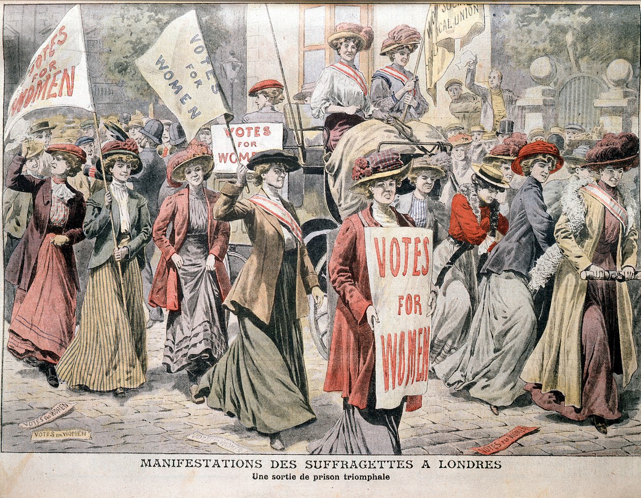 Engelske suffragetter ved at blive løsladt fra Holloway Prison, 1908 af Unbekannt