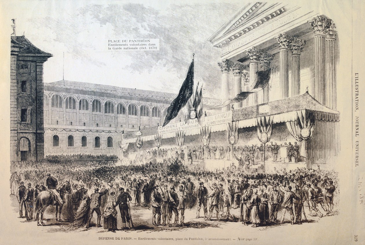 Indrullering af frivillige til nationalgarden, Place du Pantheon, Paris, 1870-1871 af Unbekannt