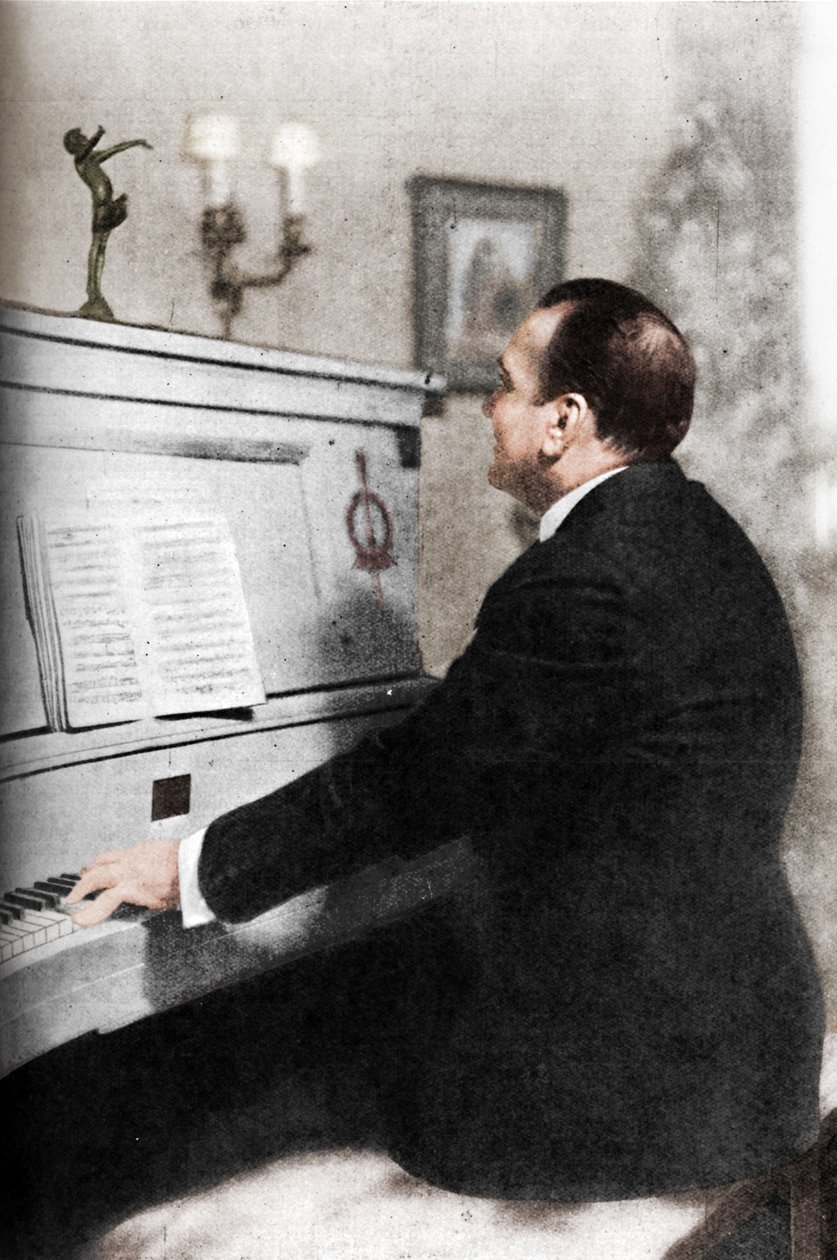 Enrico Caruso - Italiens berømte tenor ved klaveret, c1925 af Unbekannt