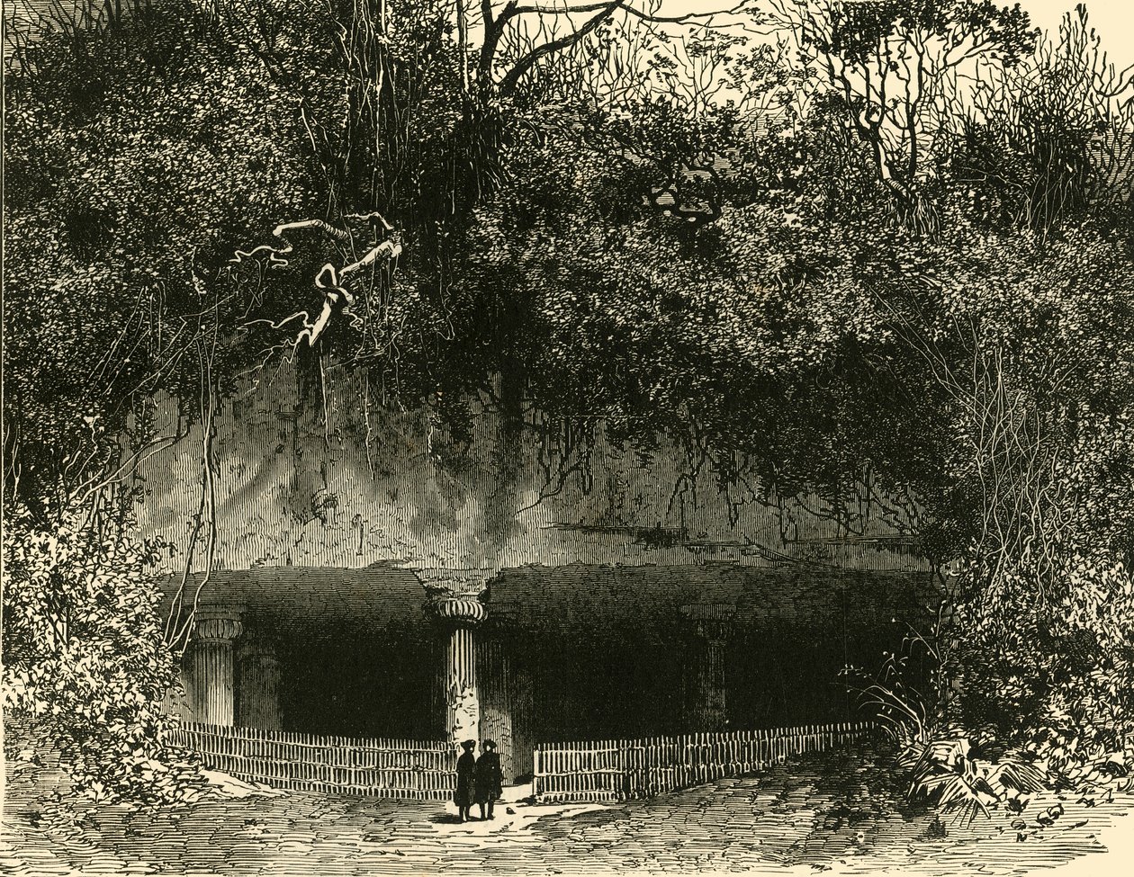 Indgangen til Cave ved Elephanta Bombay Præsidentskab, 1890. af Unbekannt