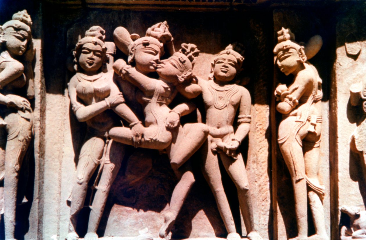 Erotisk skulptur, hinduistisk tempel, Khajuraho, Indien, 950 - 1050 af Unbekannt