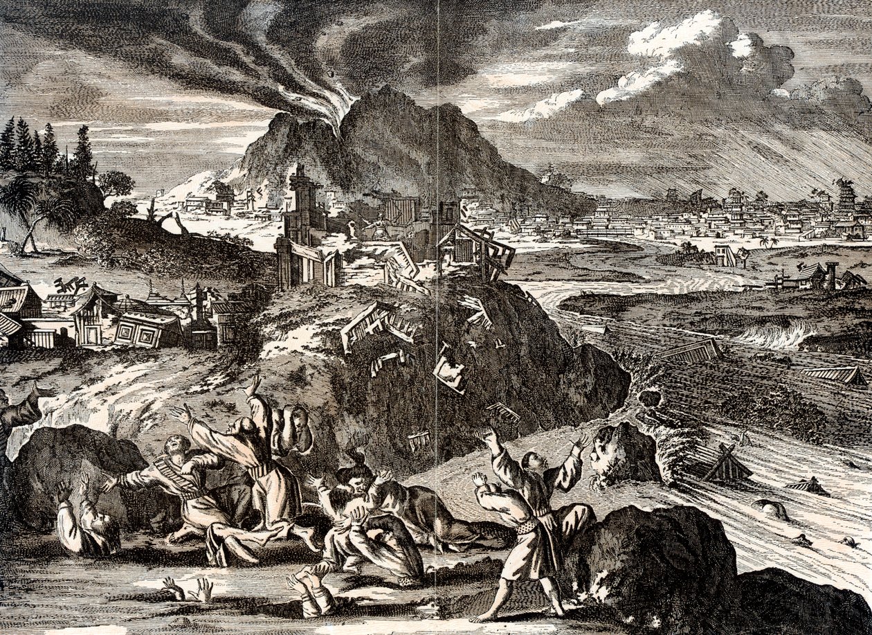 Udbrud af Shirane-san og jordskælv ved Edo Tokyo, Japan, 1650 af Unbekannt