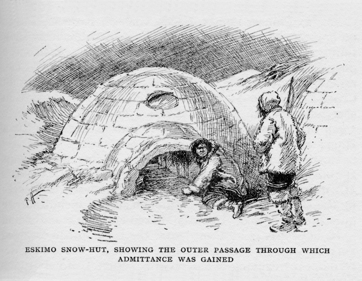 Eskimo snehytte, viser den ydre passage gennem hvilken adgang blev opnået, c1927, 1928 af Unbekannt