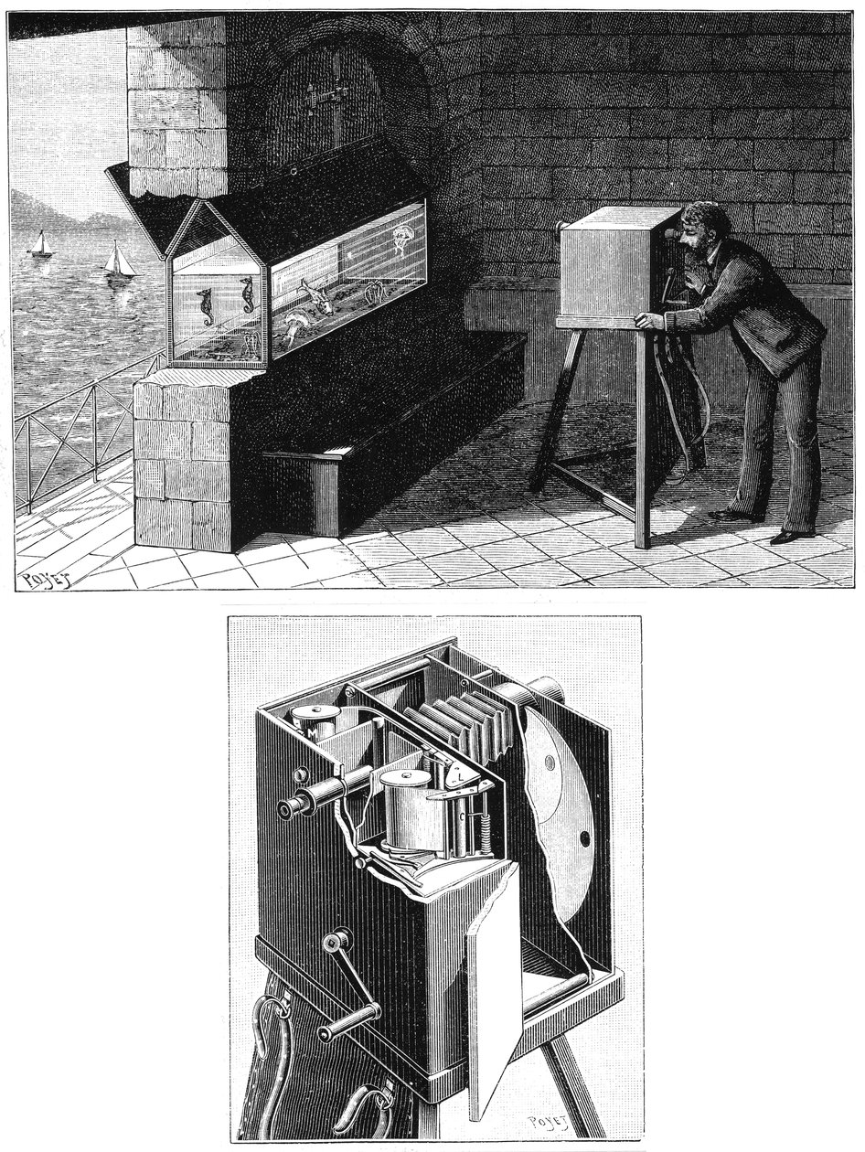 Etienne Jules Marey 1830-1903, med filmkamera, 1903 af Unbekannt