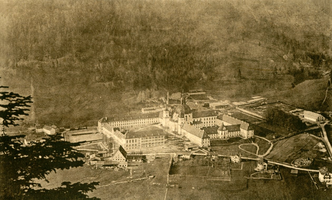 Ettal Abbey fra nordskråningen, Bayern, Tyskland, c1922. af Unbekannt