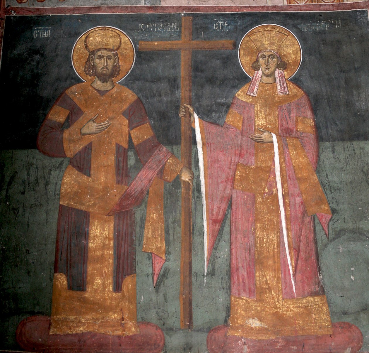 Korsets ophøjelse. De hellige Konstantin den Store og Helena, ca 1350 af Unbekannt