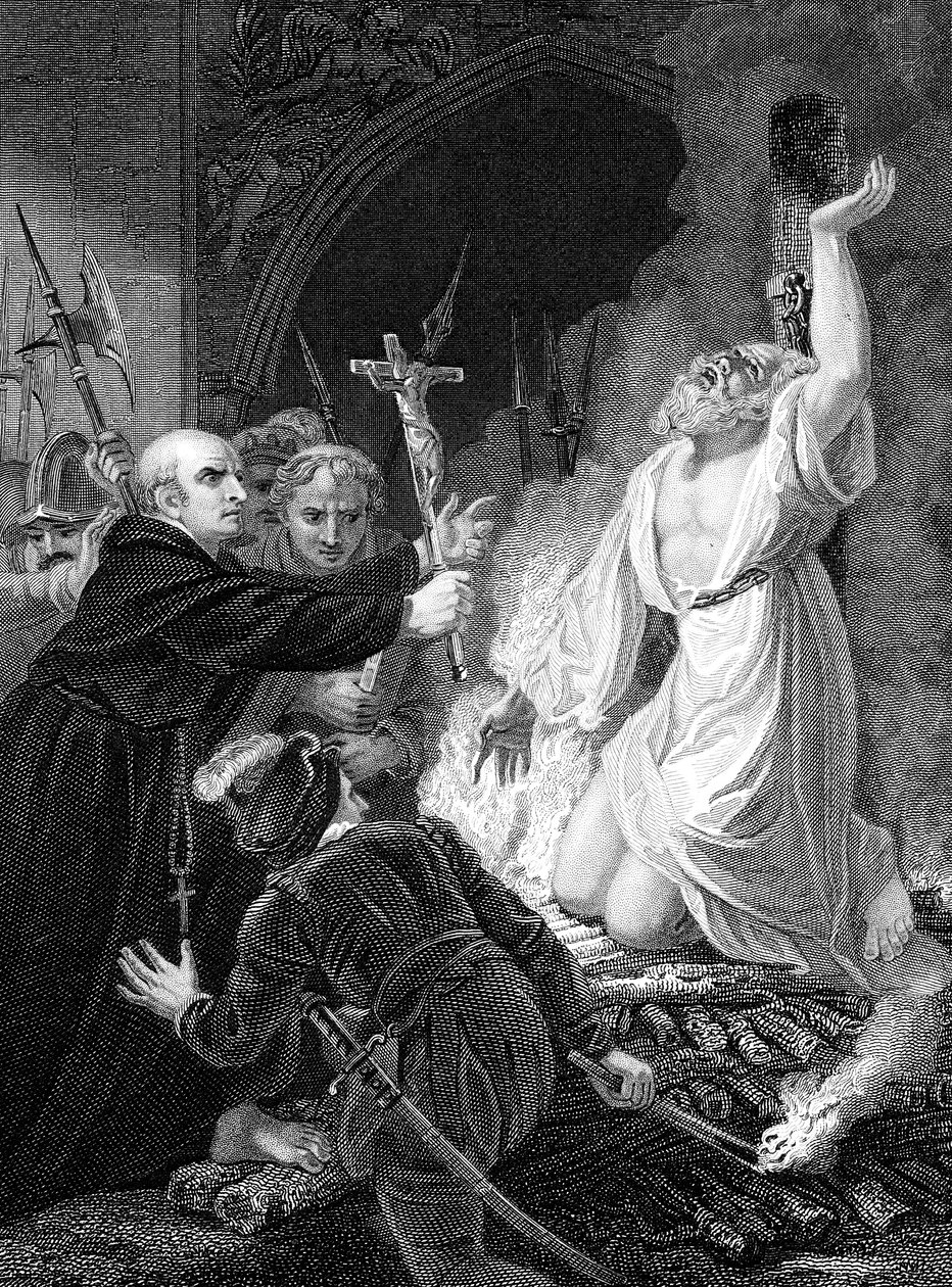 Henrettelse af Thomas Cranmer, ærkebiskop af Canterbury, Oxford, 1556 midten af det 19. århundrede af Unbekannt