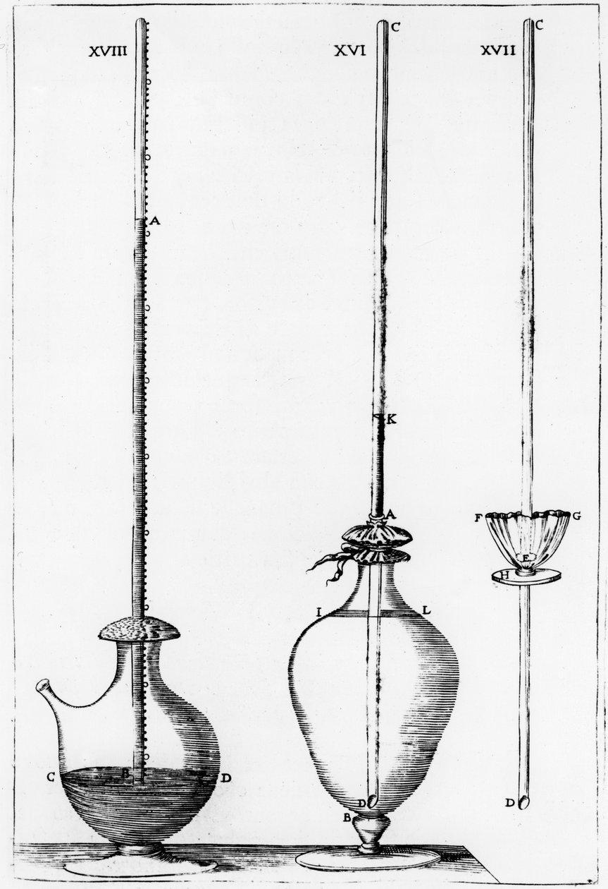 Eksperimentelle barometre brugt af Accademia dell Cimento, Firenze, Italien, 1691 af Unbekannt