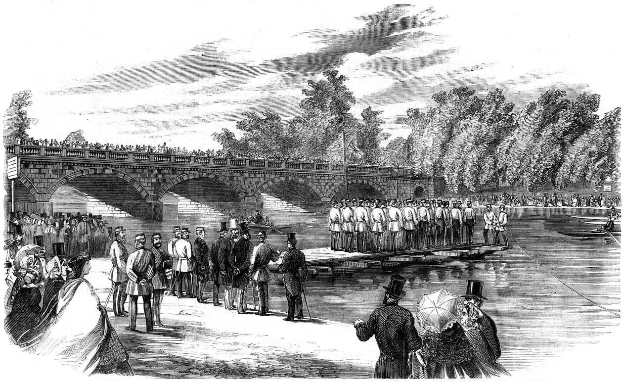 Eksperimenter med kaptajn Fowkes pontonbro på Serpentine, Hyde Park, London, 1860 af Unbekannt