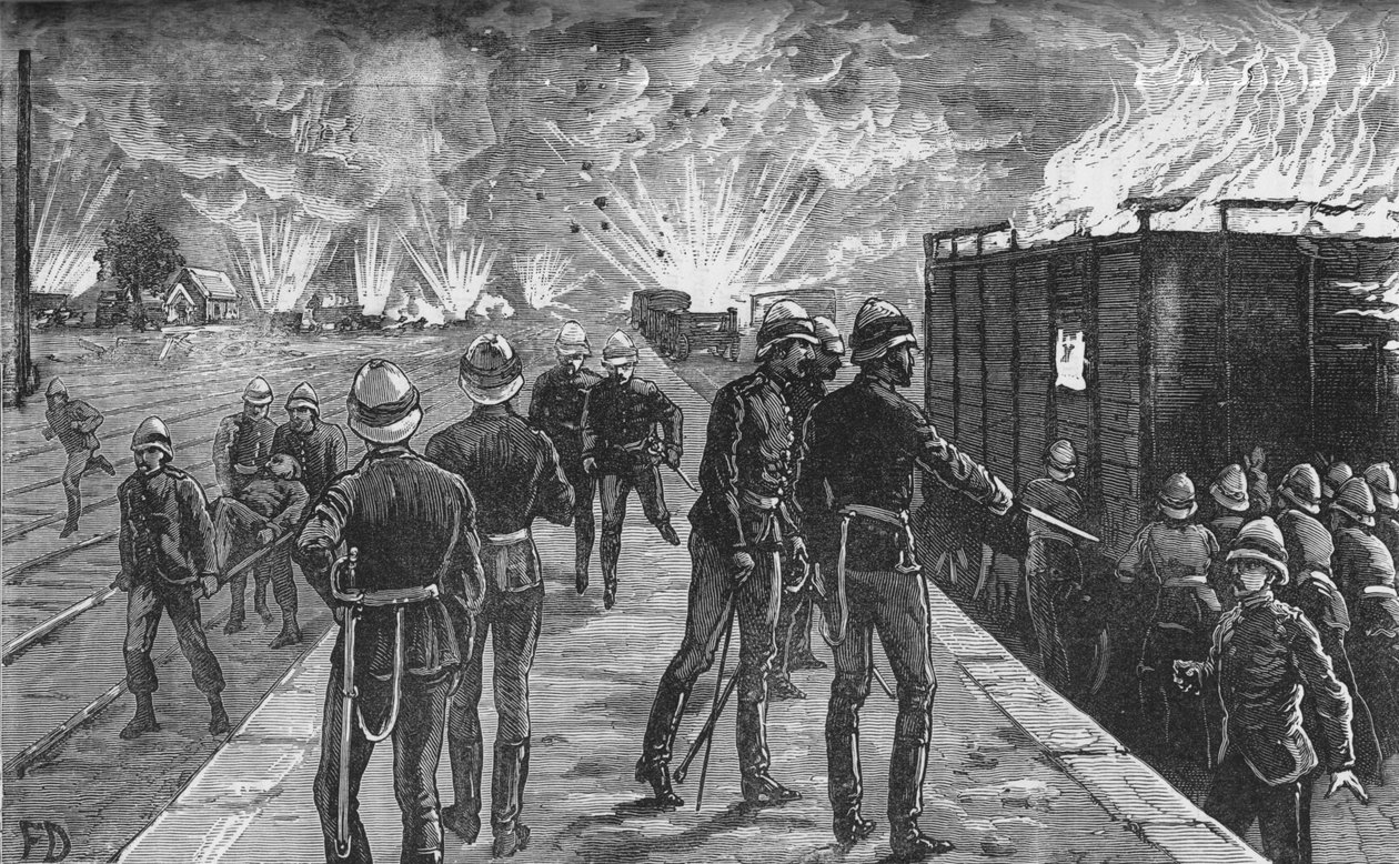 Eksplosion ved Cairo Railway Station: Sprængning af granater og ammunition, c1882-85 af Unbekannt