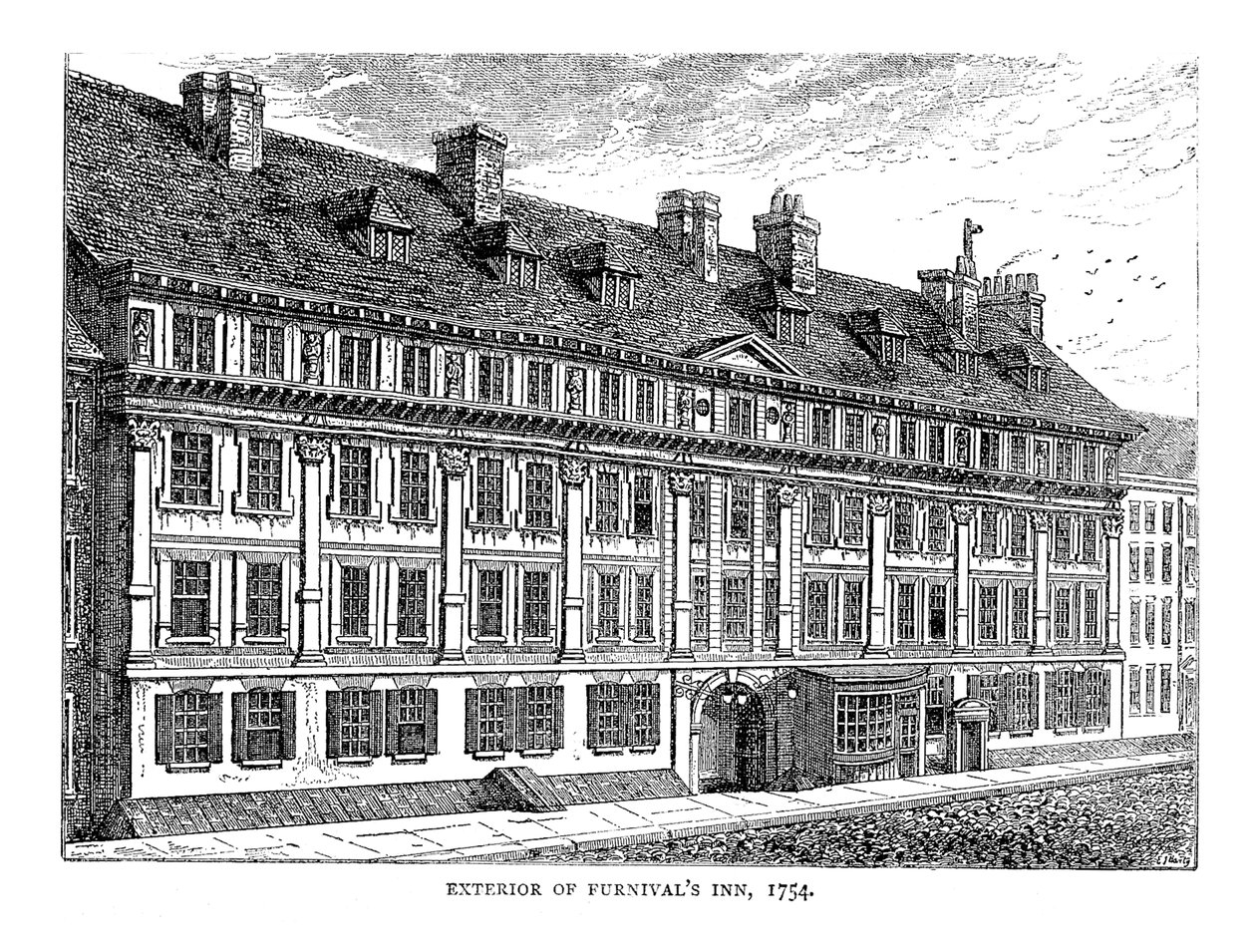Ydersiden af Furnivals Inn. 1754 af Unbekannt