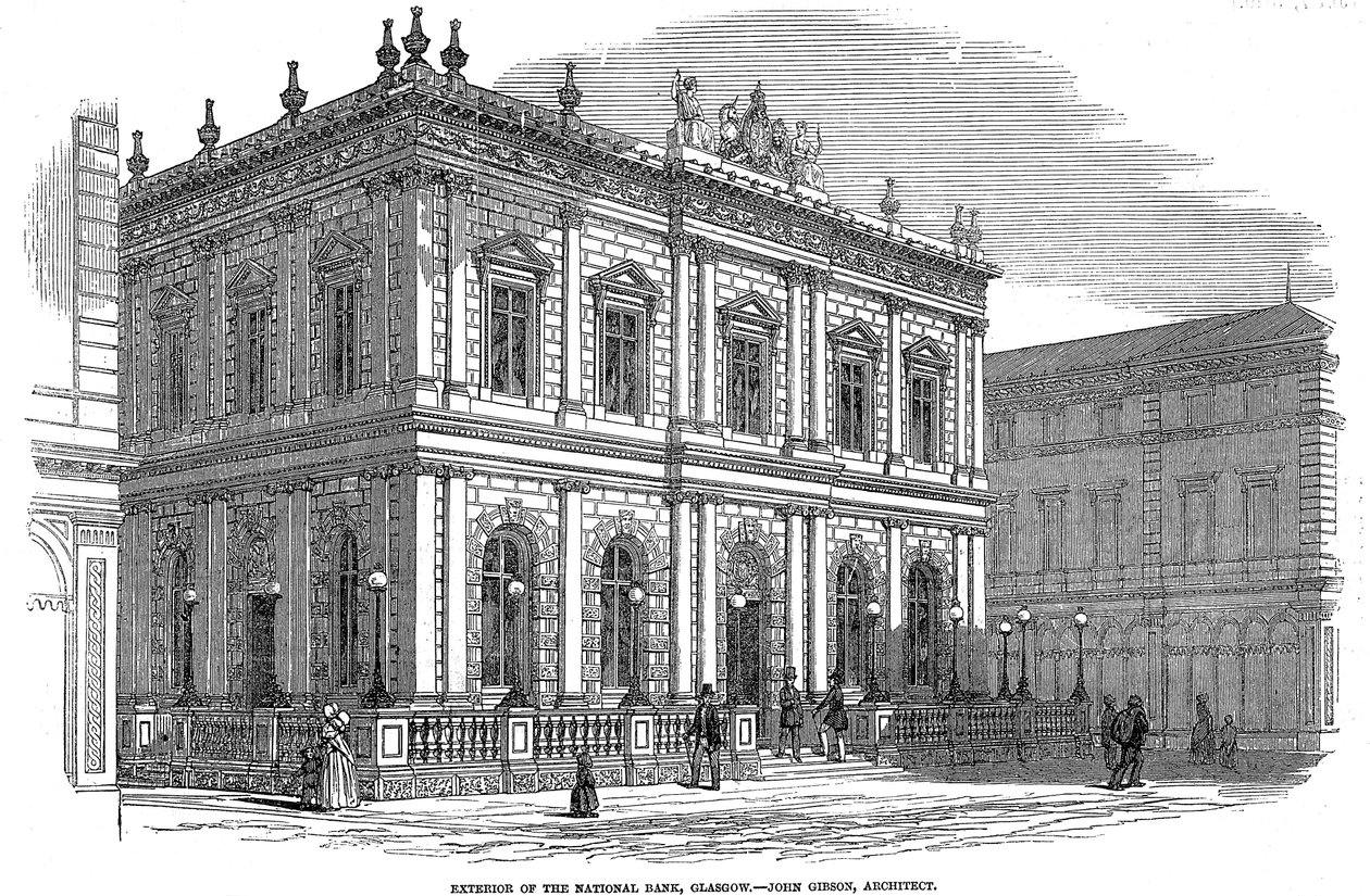 Udvendigt billede af National Bank, Glasgow, Skotland, c1850 af Unbekannt