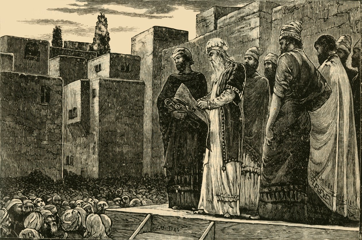 Ezra læser loven for jøderne, 1890. af Unbekannt